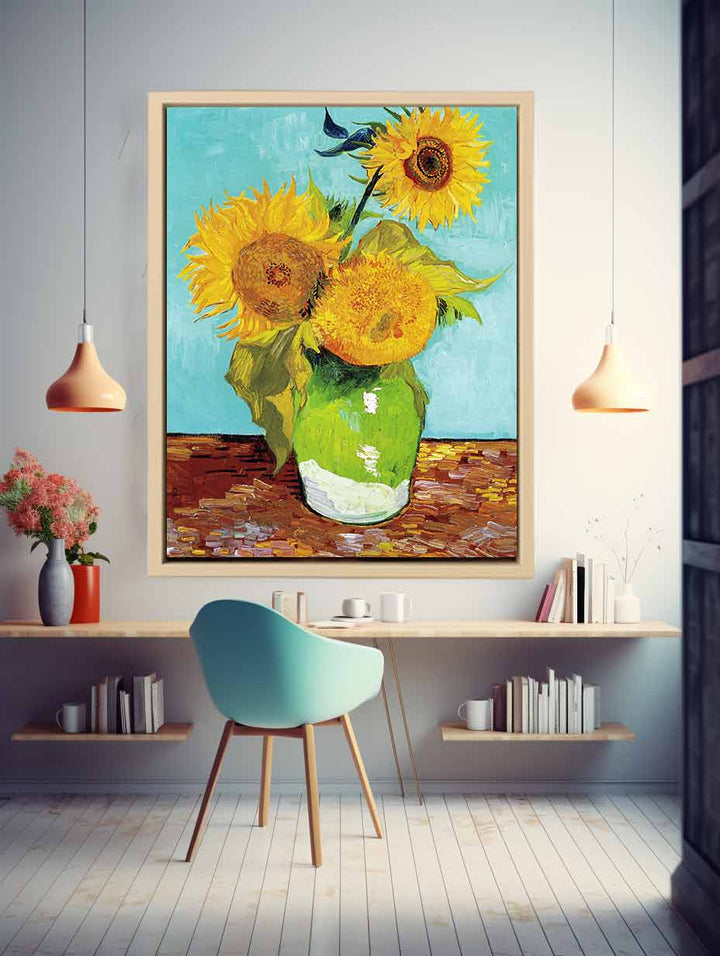 Sunflowers on Green By Van Gogh Art Print
