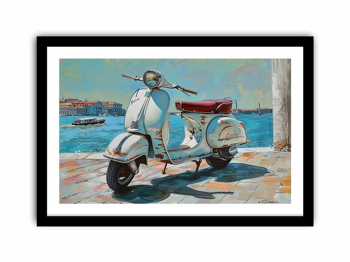 Vespa At River framed Print