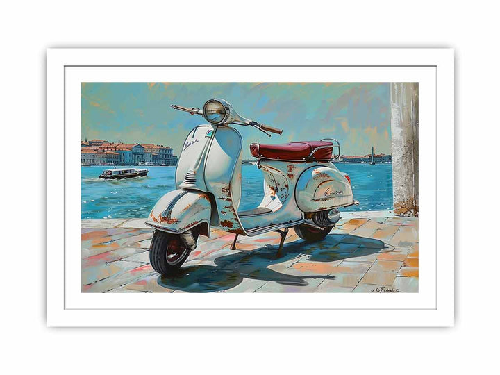 Vespa At River framed Print