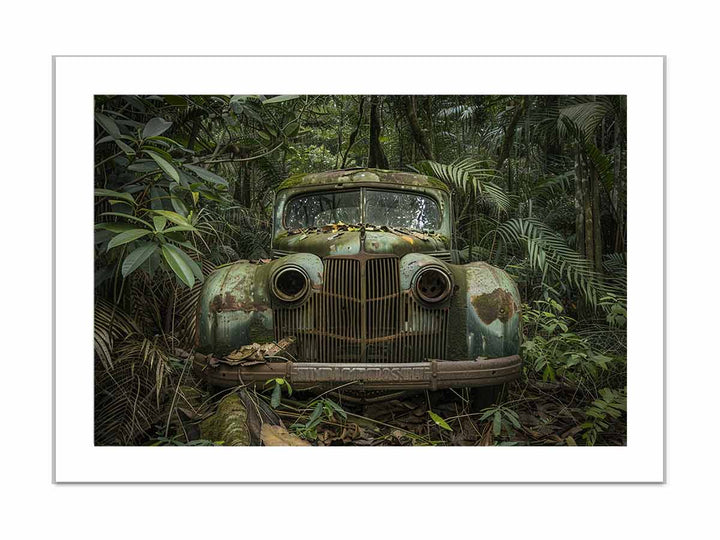 Vinatge Green Car framed Print