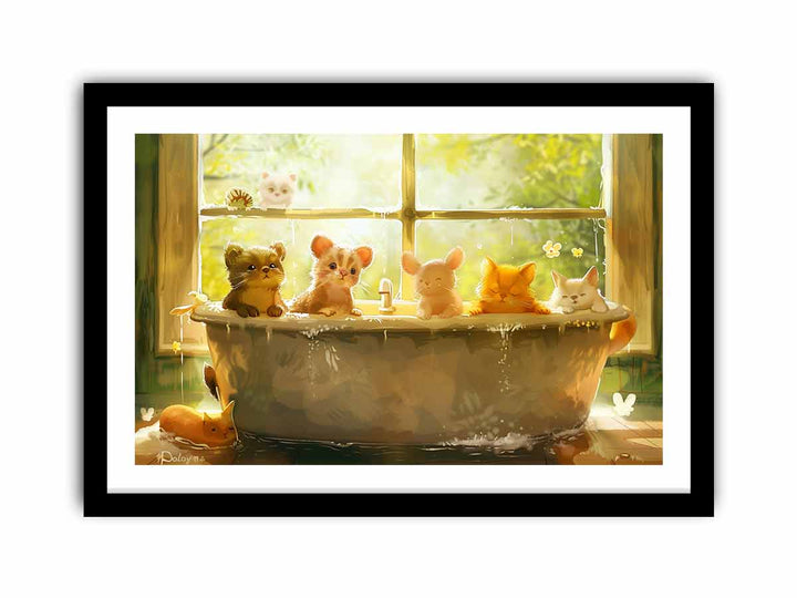 Animals In Bath Tub framed Print