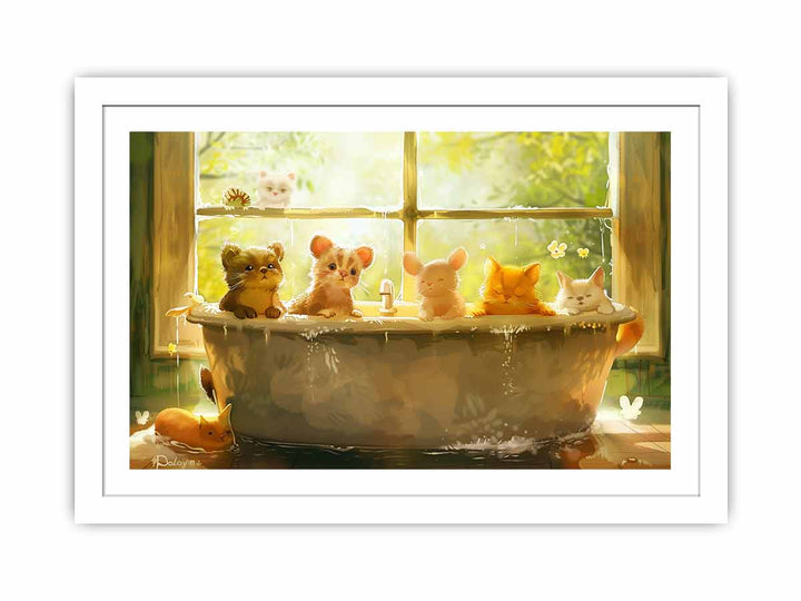 Animals In Bath Tub framed Print