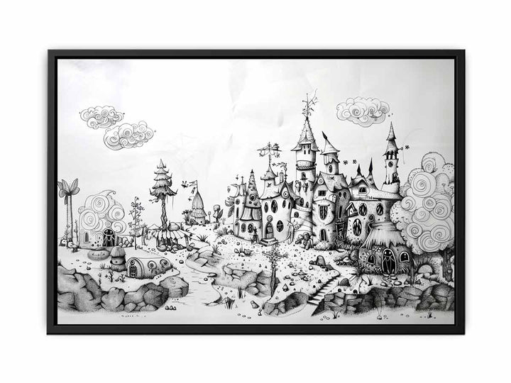 Castle Drawing Art canvas Print