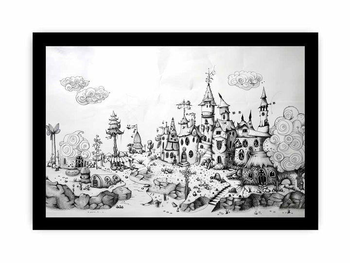 Castle Drawing Art framed Print