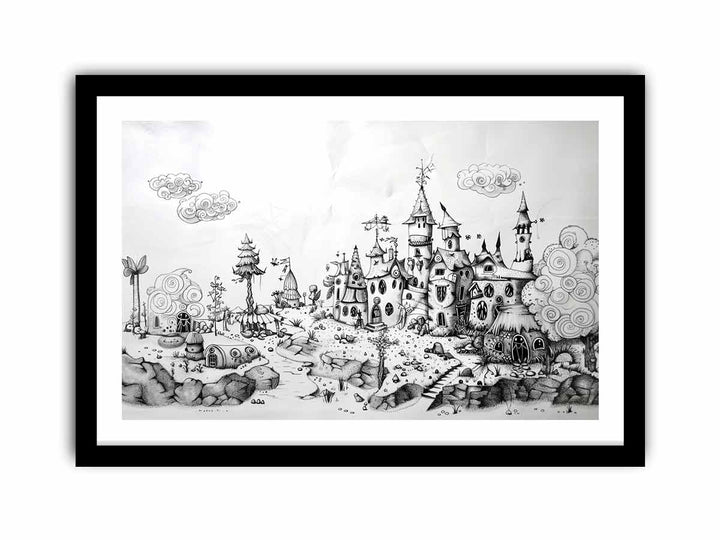 Castle Drawing Art framed Print