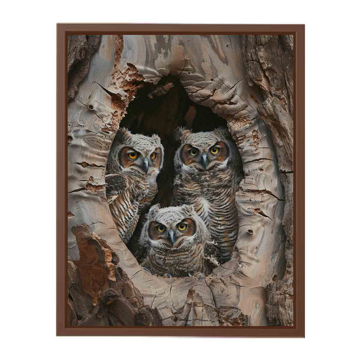 Baby Owls InThe Hollow Tree.Painting