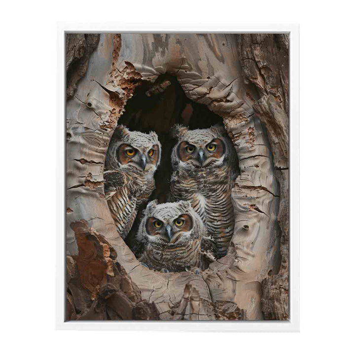 Baby Owls InThe Hollow Tree.Painting