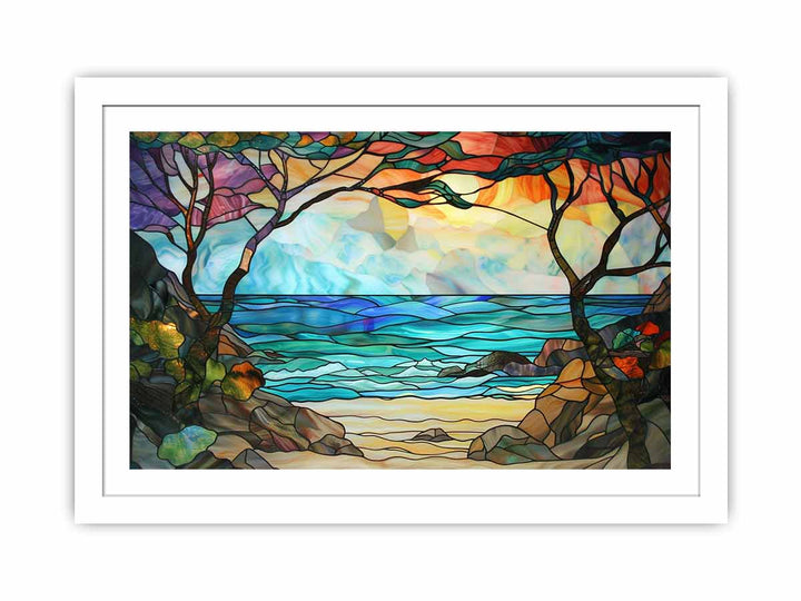 Beach Stained Glass framed Print