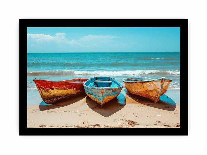 Hree Colorful Boats framed Print