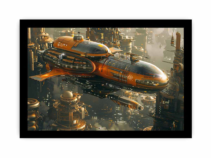 Space Ship  & Alein City framed Print