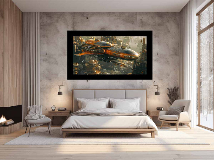 Space Ship  & Alein City Art Print