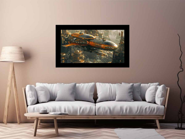 Space Ship  & Alein City Art Print