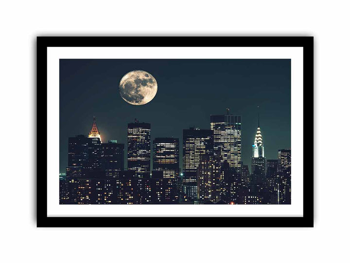 Moon In New York City framed Print