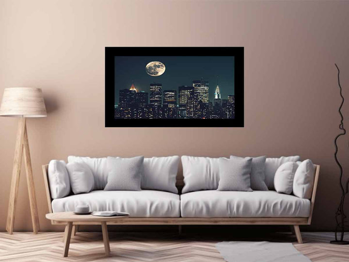 Moon In New York City Art Print