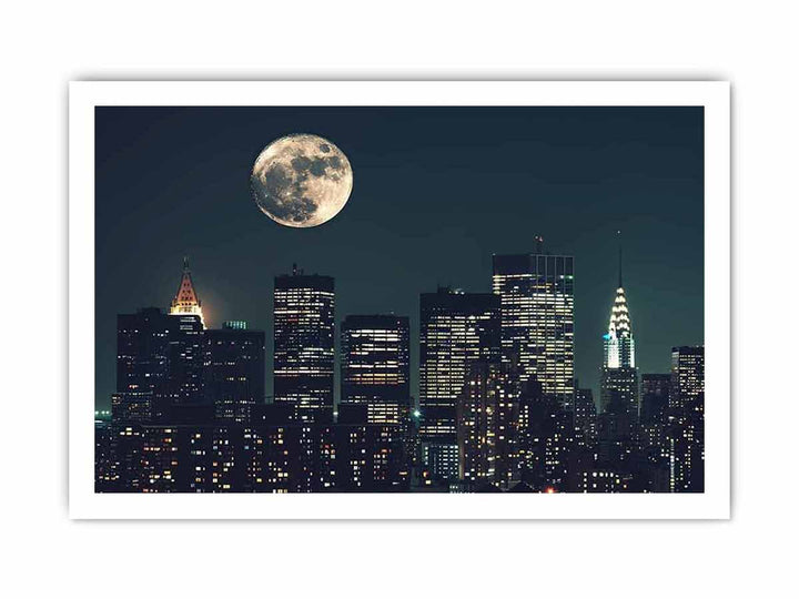 Moon In New York City framed Print