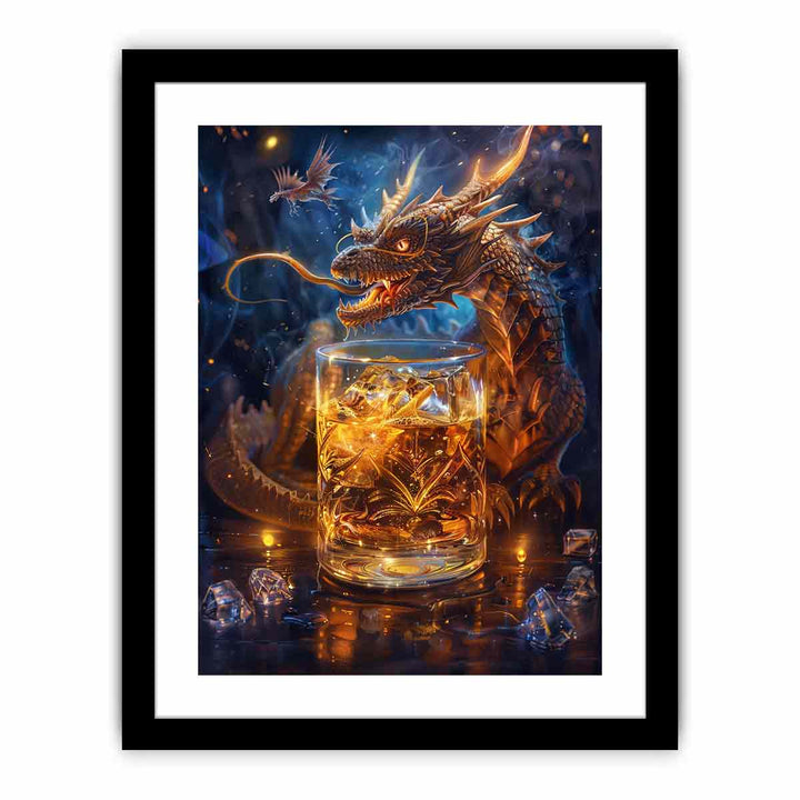 Whiskey Galss And Dragon framed Print