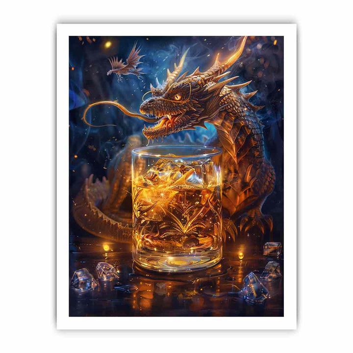 Whiskey Galss And Dragon framed Print