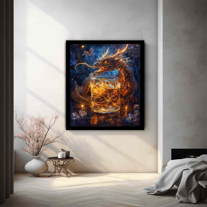 Whiskey Galss And Dragon Art Print