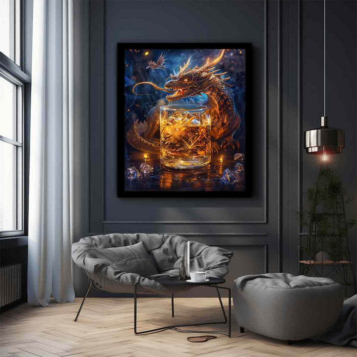 Whiskey Galss And Dragon Art Print