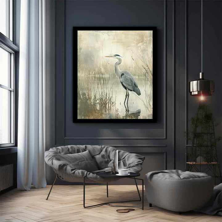 Grey Heron in Water Art Print