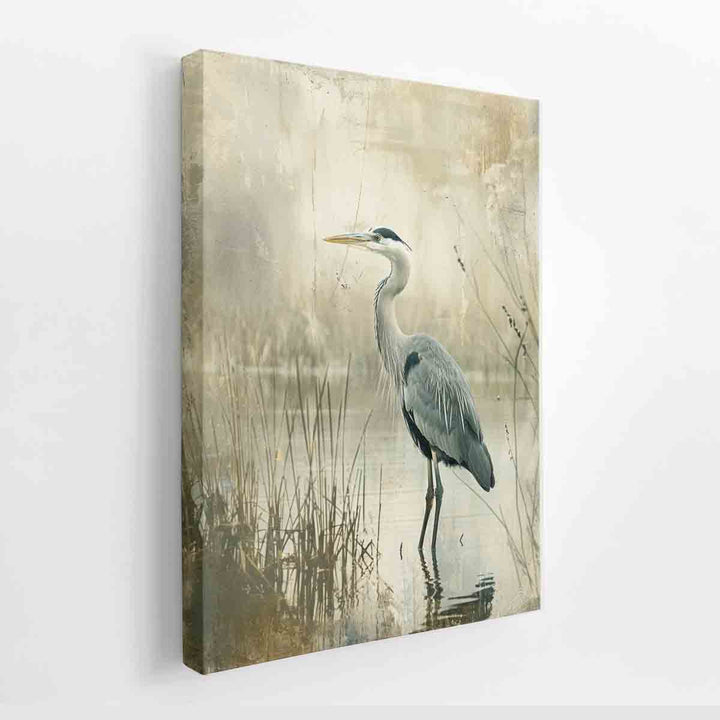 Grey Heron in Water canvas Print