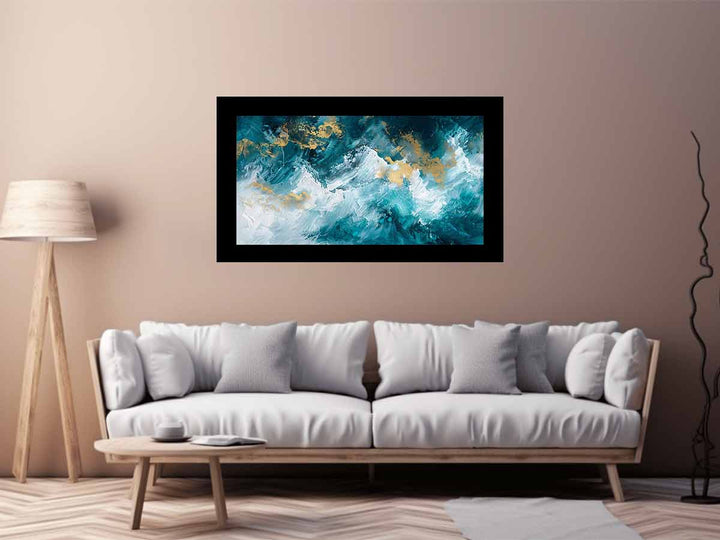 Blue Gold Waterfall Art Print