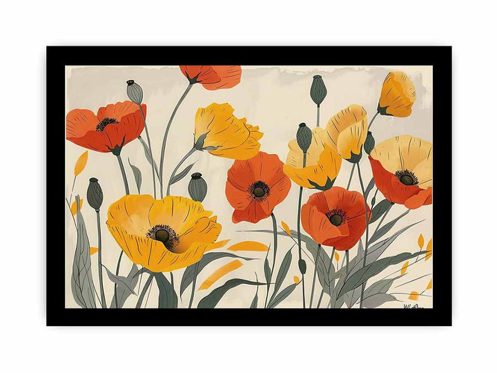 Yellow Orange Poppies framed Print