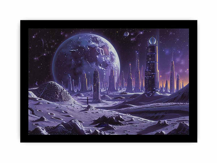 City On Moon framed Print