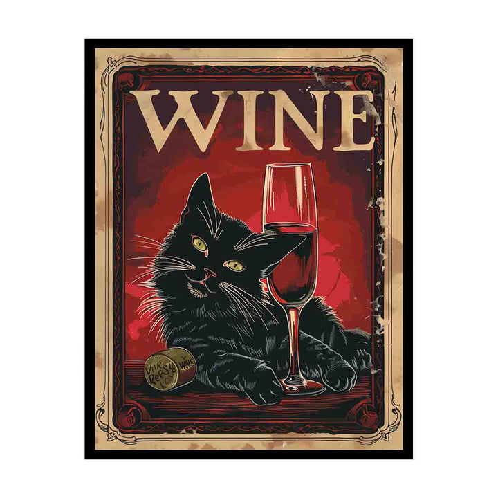 Vintage Poster Of A Black Cat With A Red Wine canvas Print