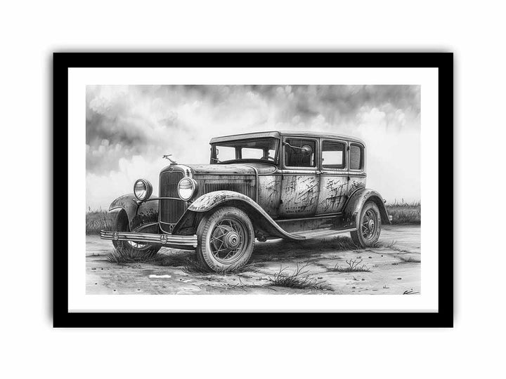 Vintage Jeep Drawing framed Print