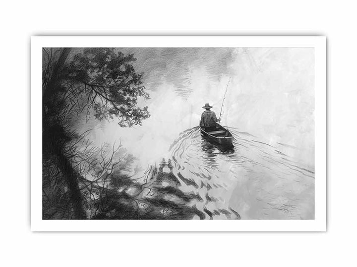 Fisherman Drawing framed Print