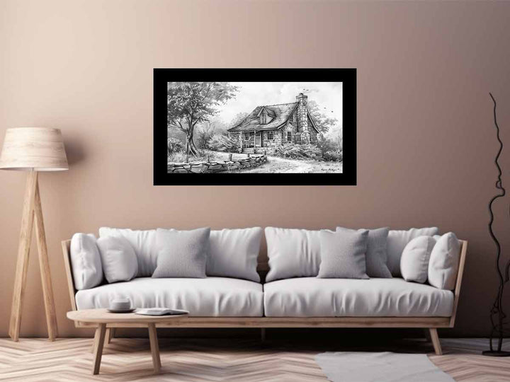 Cottage Drawing Art Print