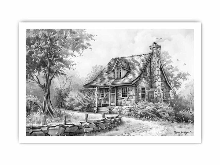 Cottage Drawing framed Print