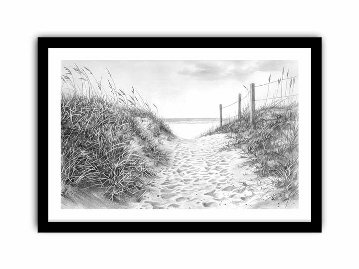 Beach Path Drawing framed Print