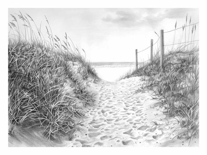 Beach Path Drawing Art Print