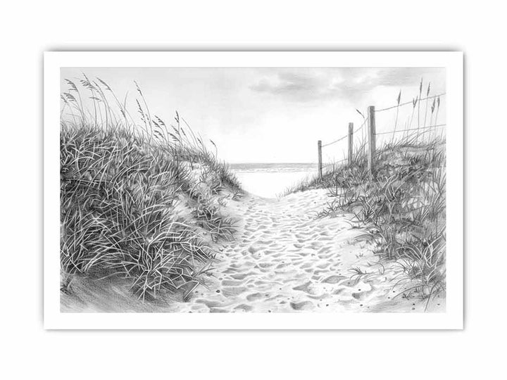 Beach Path Drawing framed Print