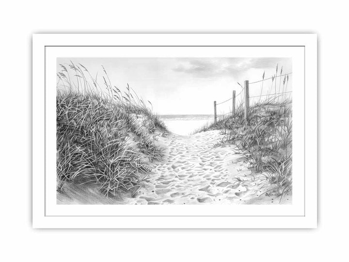 Beach Path Drawing framed Print