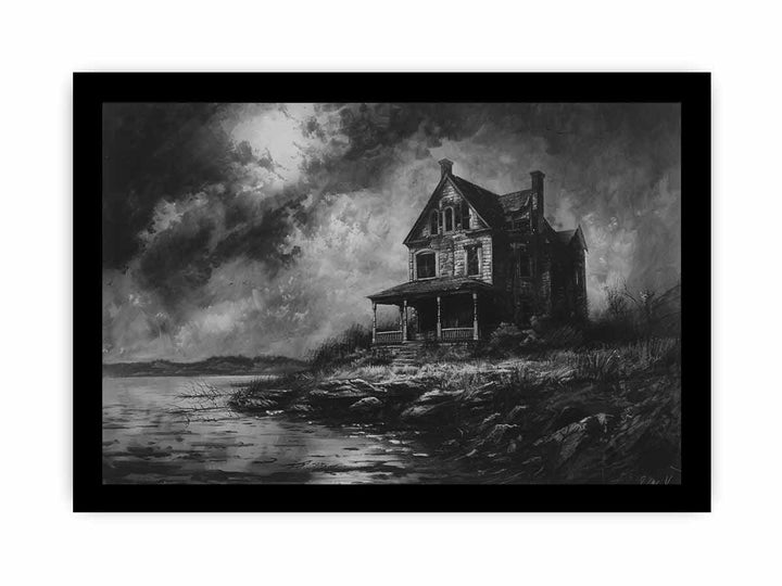 Charcol Beach House framed Print