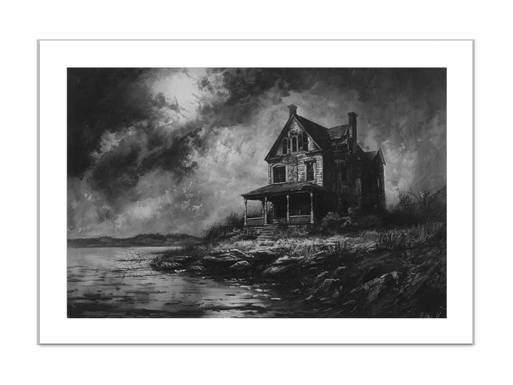 Charcol Beach House framed Print