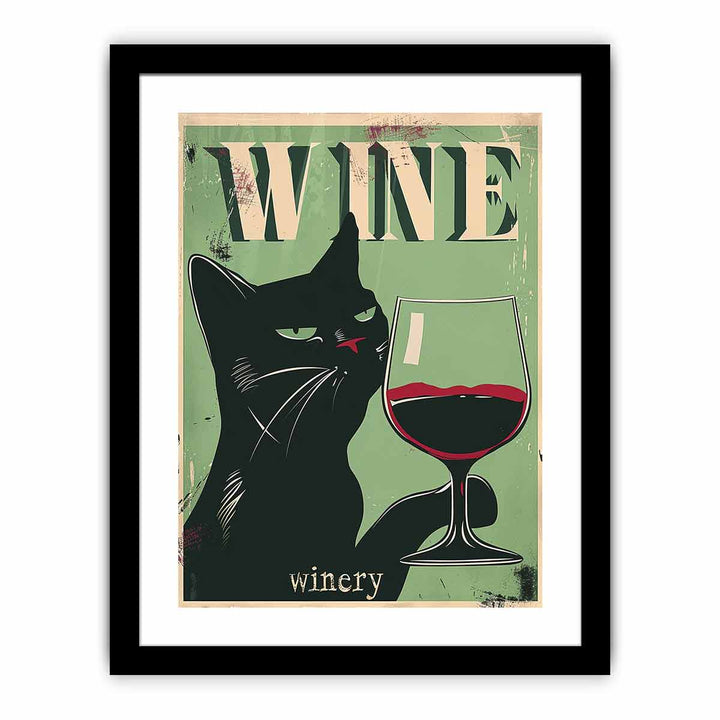 Vintage Cat Wine Poster framed Print