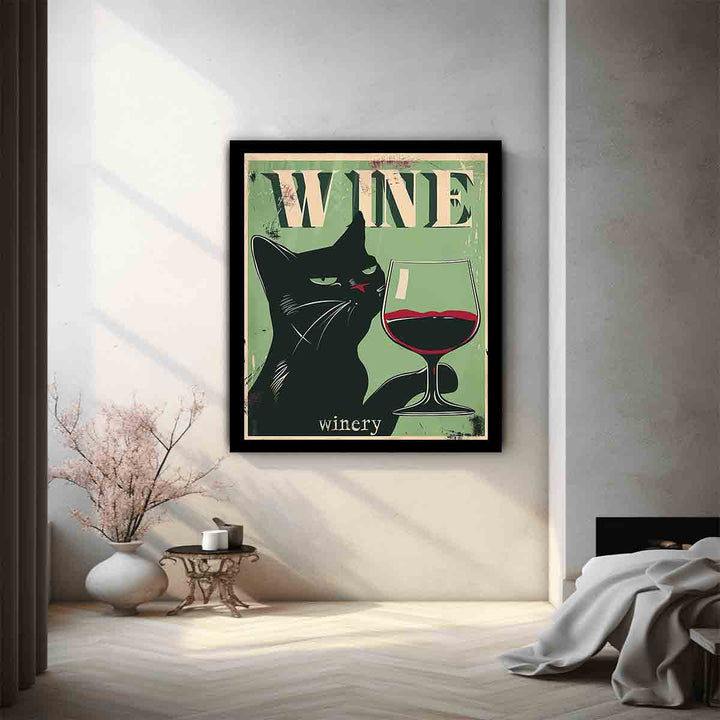 Vintage Cat Wine Poster Art Print