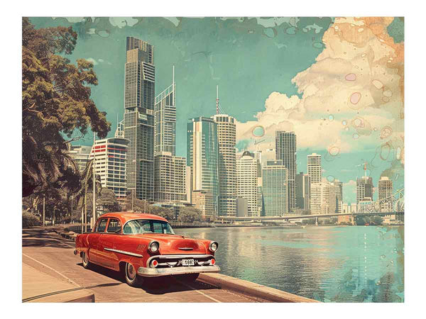 Brisbane City Vintage Art Print