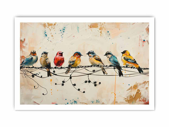 Birds  on wire Art framed Print