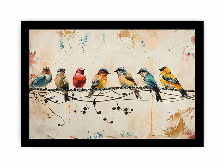 Birds  on wire Art framed Print