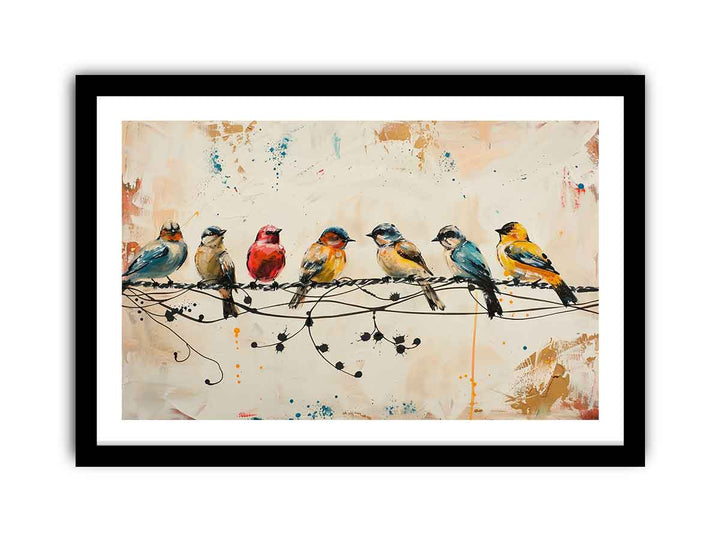 Birds  on wire Art framed Print