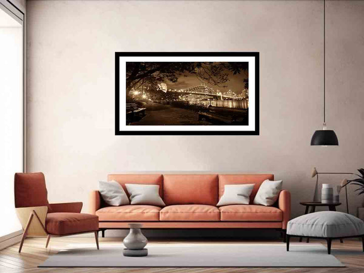 Story Bridge at Night Sepia Art Print