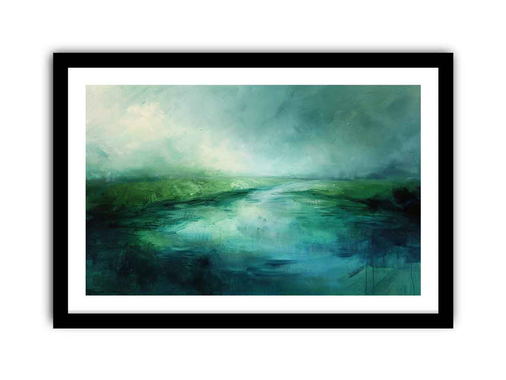 Abstract Green lake framed Print