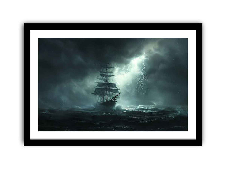 Ship  in Storm Art framed Print