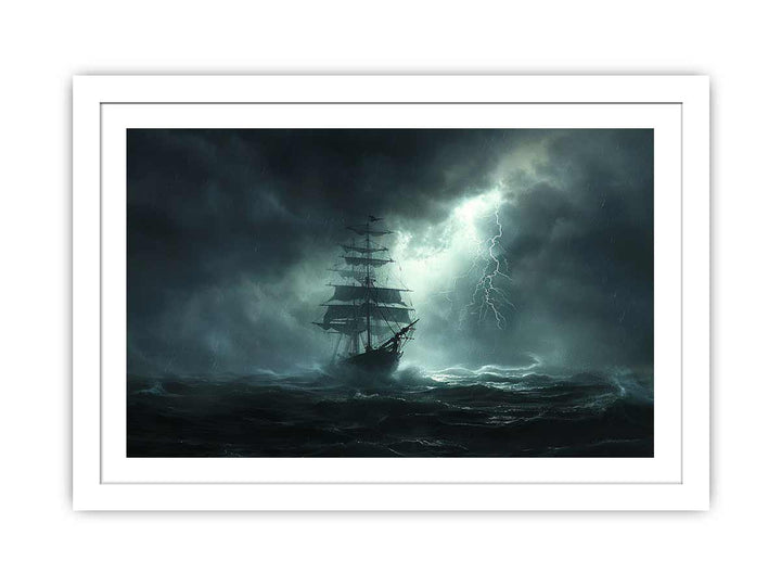 Ship  in Storm Art framed Print