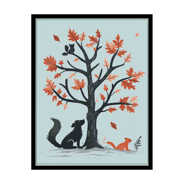 oak tree & animals Art canvas Print